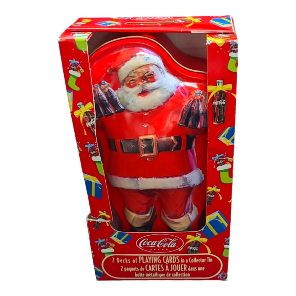 Vintage Coca Cola Playing Cards in Metal Santa Tin